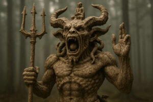 Die steinerne Skulptur eines Dämons.