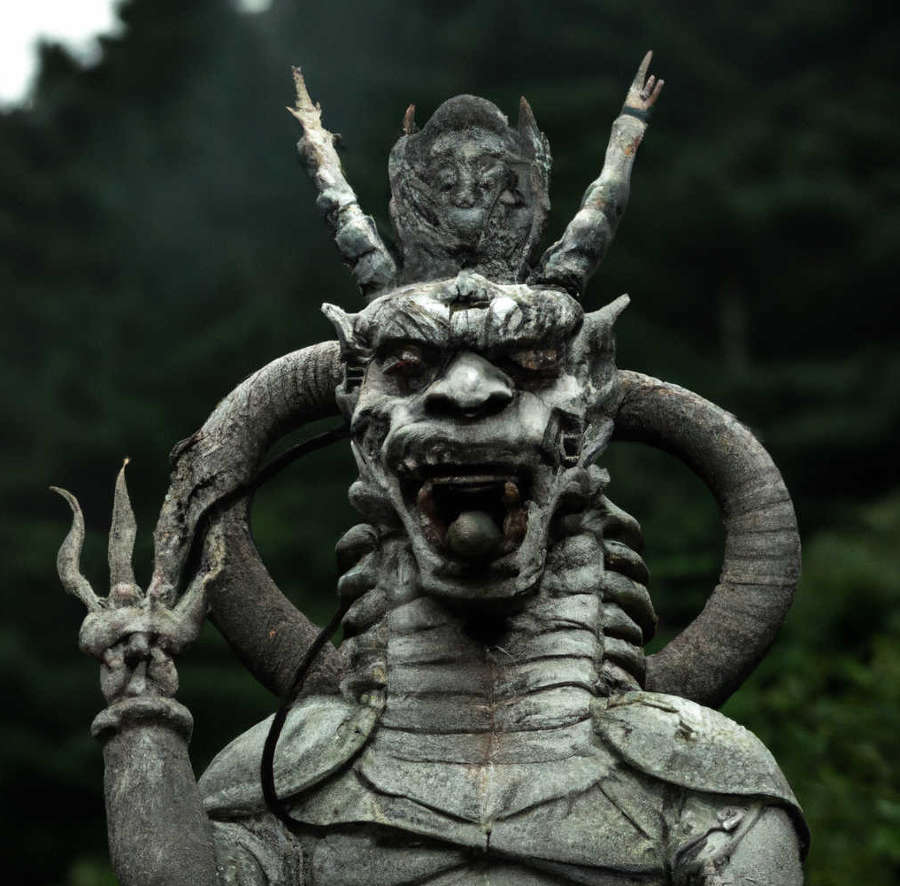 Eine steinerne Skulptur eines Dämons.