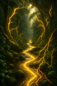 Ein reliefartiges Bild von verwesenden Schädeln und knöchernen Händen, die aus einem chaotischen Gewebe hervortreten. Blutrote und grünlich-blaue Farben durchziehen das Material wie Adern. Die Szene strahlt eine bedrückende Mischung aus Schrecken und Vergänglichkeit aus.